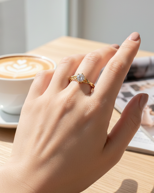 Anillo Ajustable Cristal Central – Acero Inoxidable