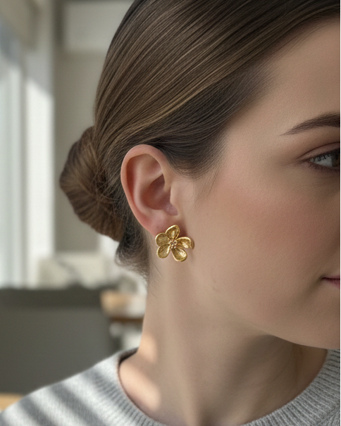 Aretes Plumería Gold – Acero Inoxidable