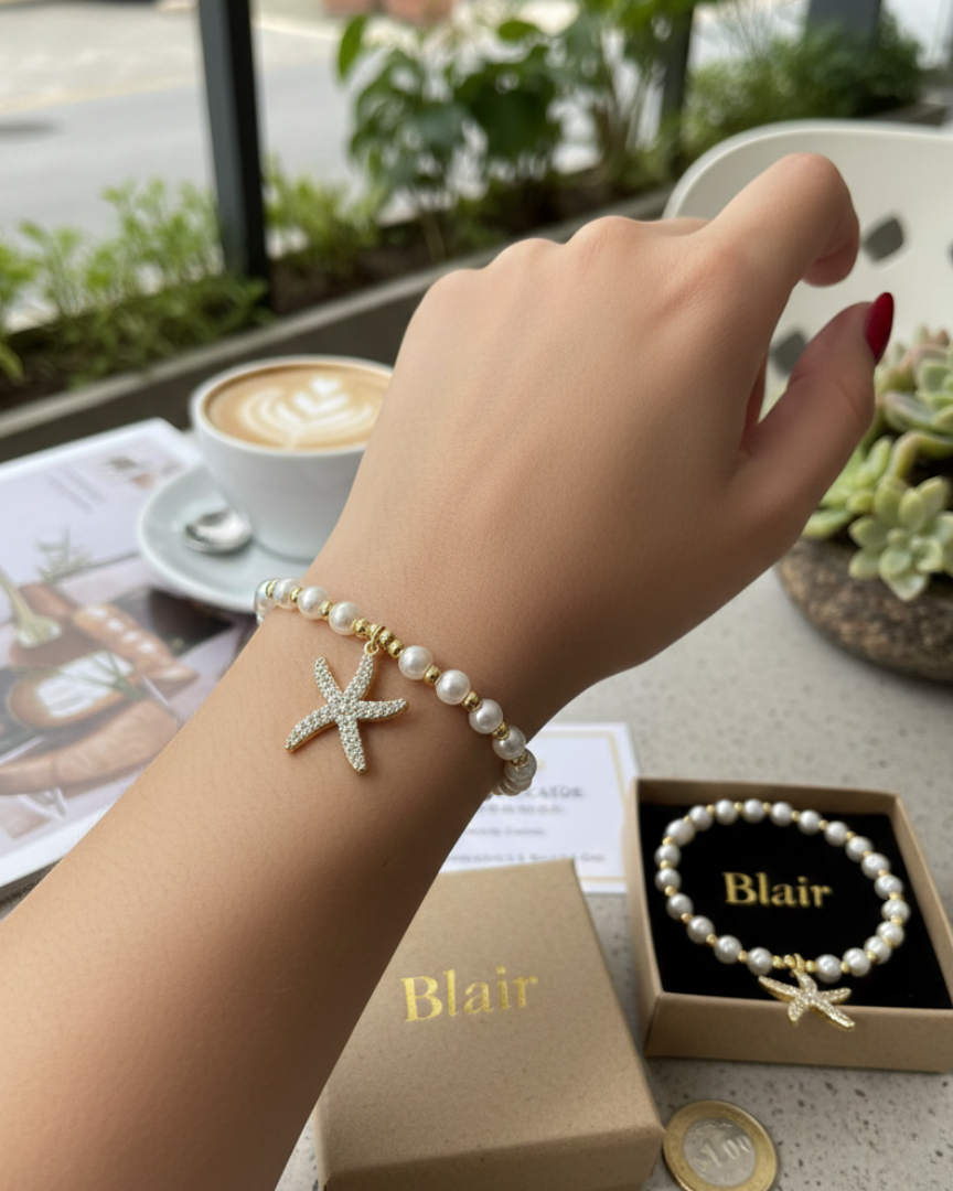 Pulsera Perlas + Estrella de Mar - Acero Inoxidable Dorado ✨